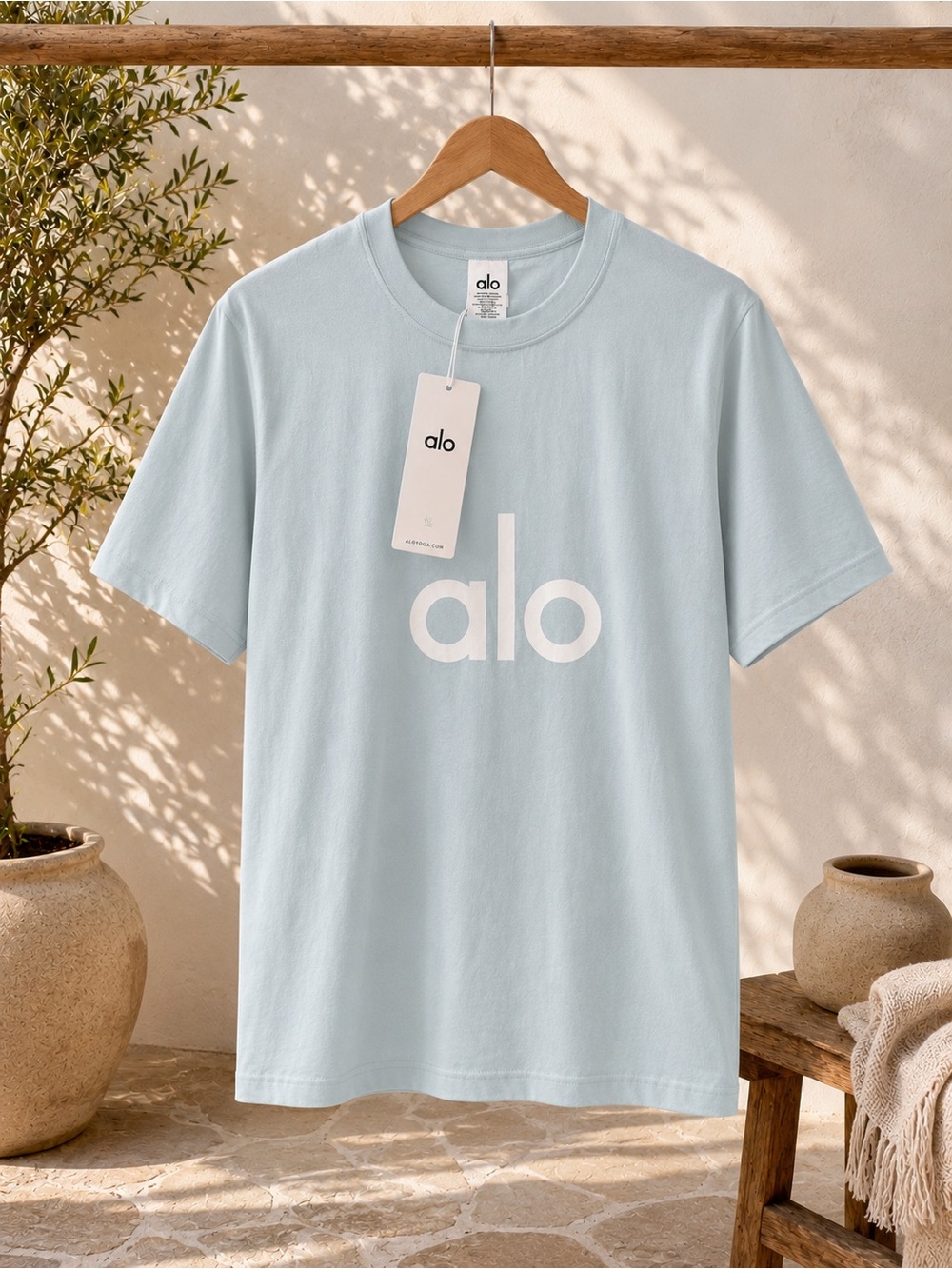 ALO Yoga Light Blue Logo Short-Sleeve Tee